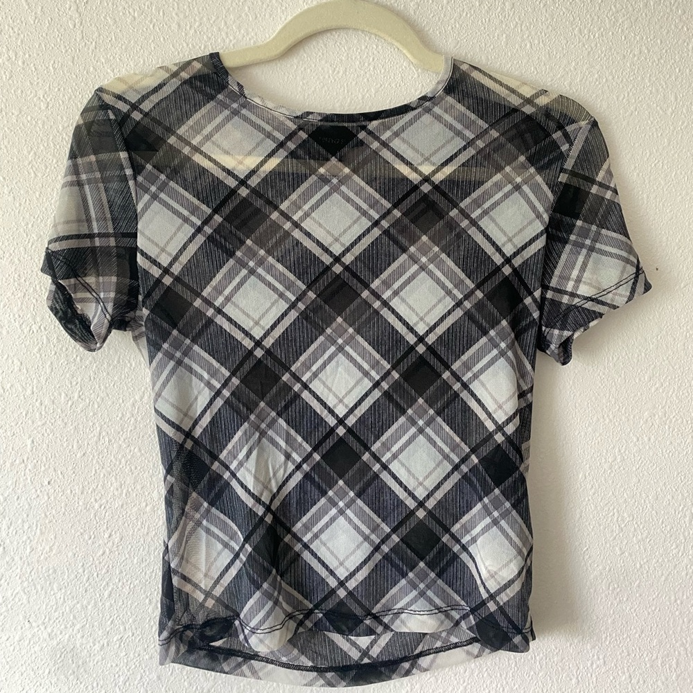 FOREVER 21 Plaid Black and White Mesh Crop Top Size Large
